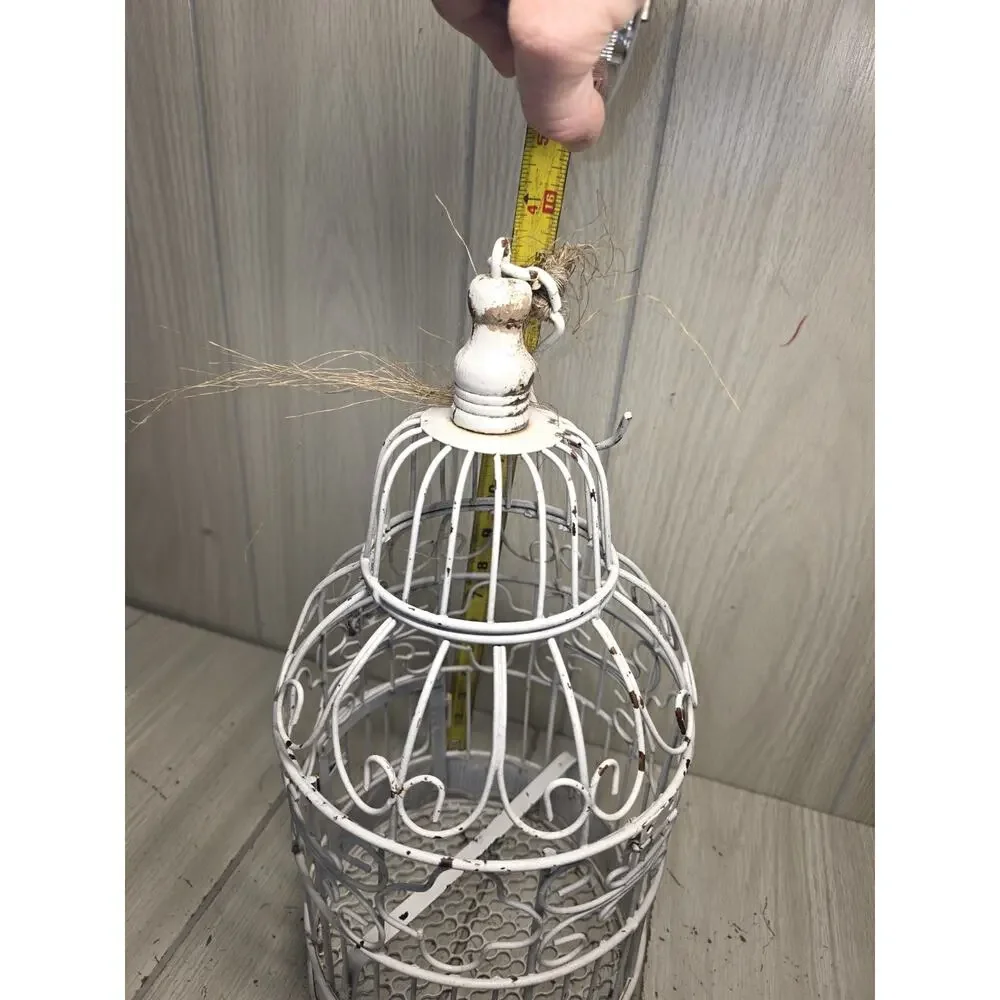 Vtg Hanging White Metal Decorative Bird Cage 15.5